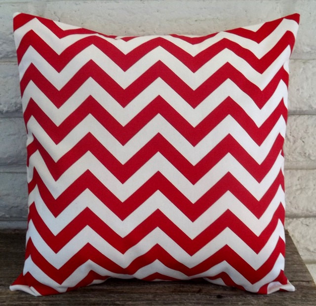 The Emma- 18 x 18 Pillow Cover - Zig Zag in Lipstick Red and White