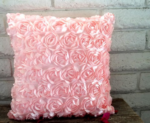 The Elizabeth - 18 x 18 Pillow Cover - Beautiful Pink Satin Ribbon Roses